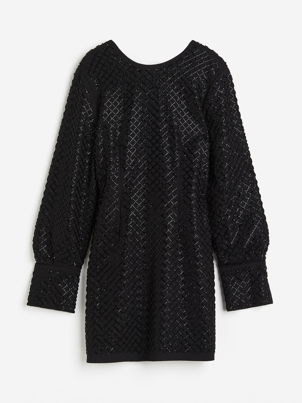 H&M Black Bead-decorated Oversized MiniDress W/ Lantern Sleeves